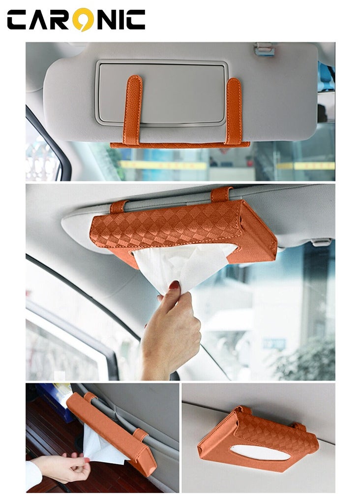 CARONIC Car Sun Visor Tissue Box PU Leather Napkin Paper Cover Case Brown  - Image 2