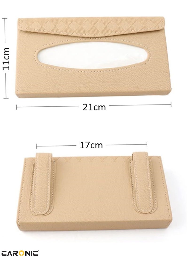 CARONIC Car Sun Visor Tissue Box PU Leather Napkin Paper Cover Case Brown  - Image 4