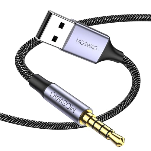 MOSWAG USB to 35mm USB to Audio Jack Adapter with Microphone PC Laptop to 35mm Male AUX Stereo Audio Converter Cord Nylon Braided Cord Headphone AUX Cable for PC Laptop Windows Home Stereo - Image 1