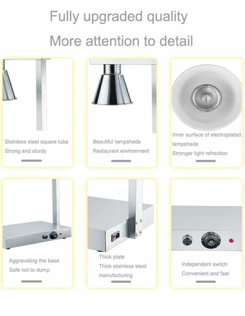 Shoppers Hub PNQ 615W Electric SS Double Headed Food Lamp Warmer with Top and Bottom Heating for Ideal Heavy Duty Use in Commercial Culinary Places Colour Gold  - Image 4