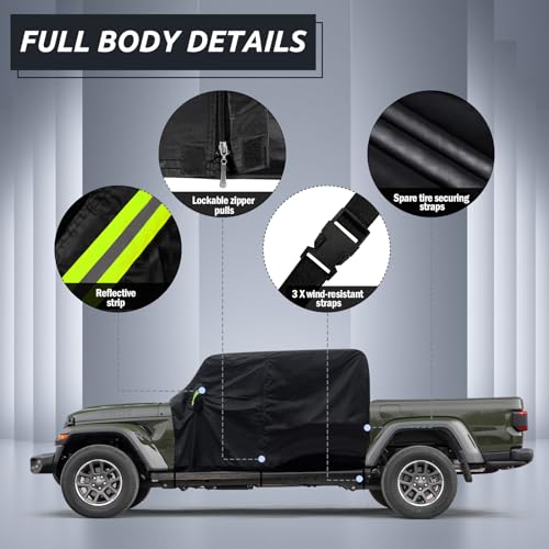 Migaven Car Cab Cover for Jeep Gladiator 2020-2025, Migaven Waterproof Cover with Driver Door Zipper Windproof Straps All Weather Snow Rain UV Protection - Image 3