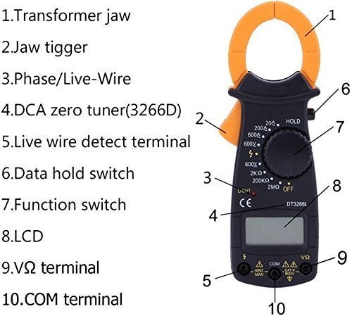 MOHAK MOHAK Digital Lcd Automatic Acdc Electronic Tester Portable Handheld Clamp Volt Meter Multimeter 600v Current Resistance Voltage Digital Multimeter DT3266L  - Image 4