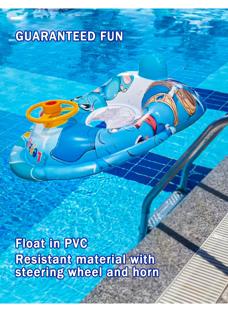 ال بي حلقة سباحة للأطفال قابلة للنفخ على شكل فيل لطيف، مقعد قارب عائم قابل للنفخ - Image 4