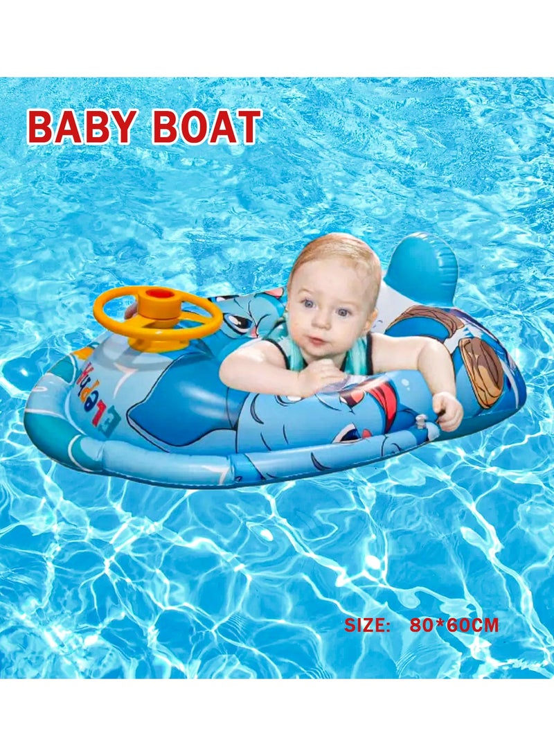 ال بي حلقة سباحة للأطفال قابلة للنفخ على شكل فيل لطيف، مقعد قارب عائم قابل للنفخ - Image 2