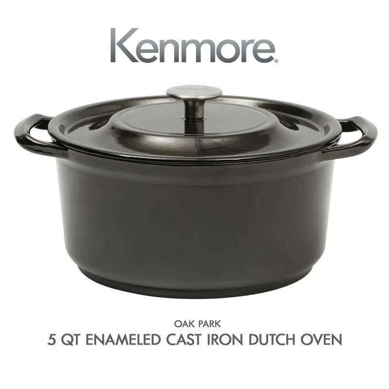 Kenmore Oak Park 5-Quart Cast Iron Dutch Oven Casserole With Lid With Metallic Enamel - Gunmetal Grey - Image 2