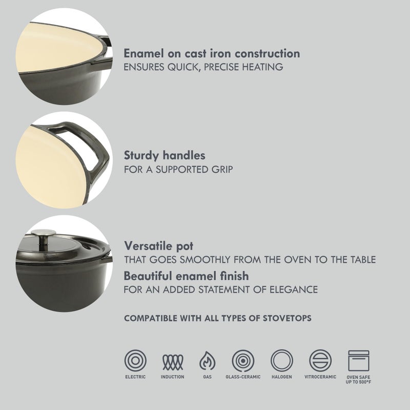Kenmore Oak Park 5-Quart Cast Iron Dutch Oven Casserole With Lid With Metallic Enamel - Gunmetal Grey - Image 3