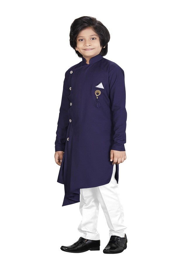 COMRATE Kids Festival Ethnic Wear Blue Boy's Kurta with Pyjama Set ||Kids Baby Boys Wedding Kurta Pajama Set||5-6 Years - Image 3