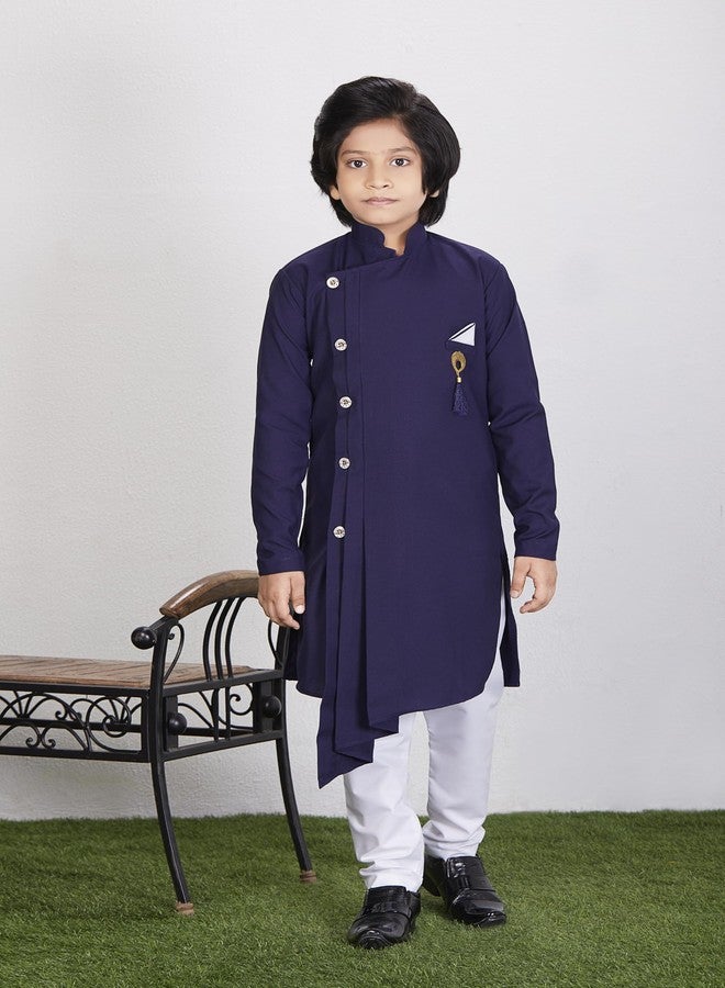 COMRATE Kids Festival Ethnic Wear Blue Boy's Kurta with Pyjama Set ||Kids Baby Boys Wedding Kurta Pajama Set||5-6 Years - Image 2