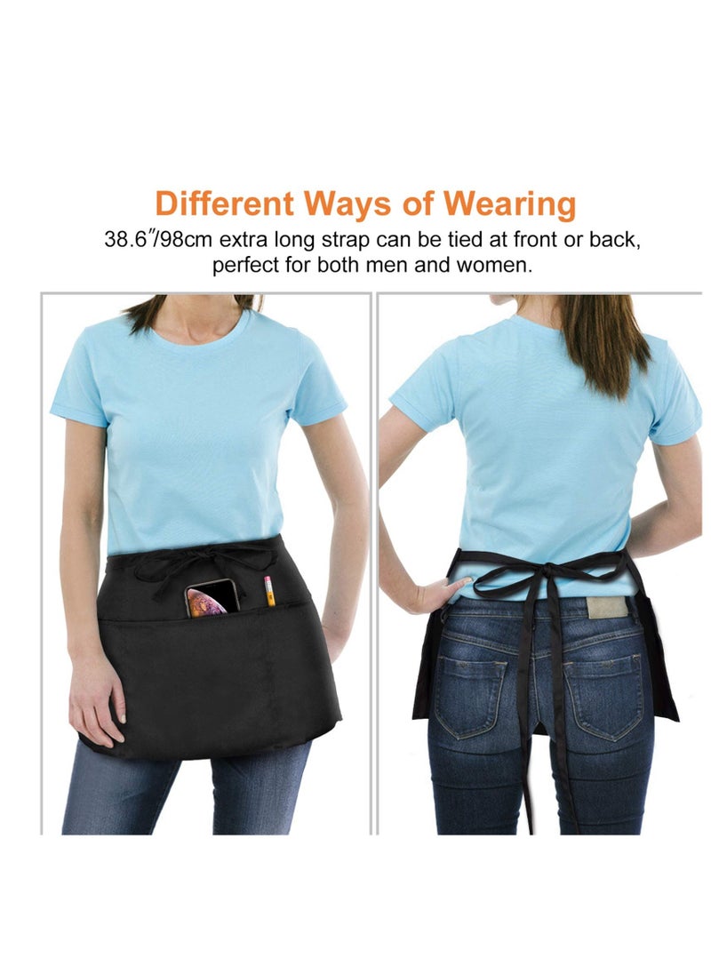 KASTWAVE - Waitress Aprons 2 Pack Waist Half Apron with 3 Pockets Waterproof - Image 1