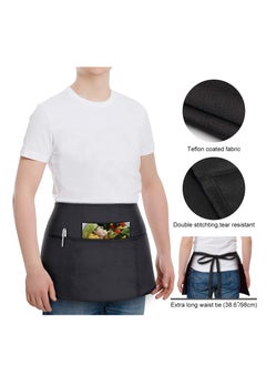 KASTWAVE Waitress Aprons 2 Pack Waist Half Apron with 3 Pockets Waterproof  - Image 5