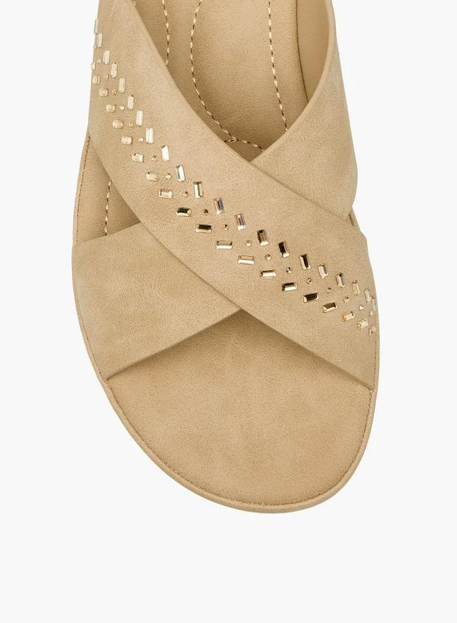 Le Confort BEIGE Women Embellished Cross Strap Sandals for Women | Best Price UAE
