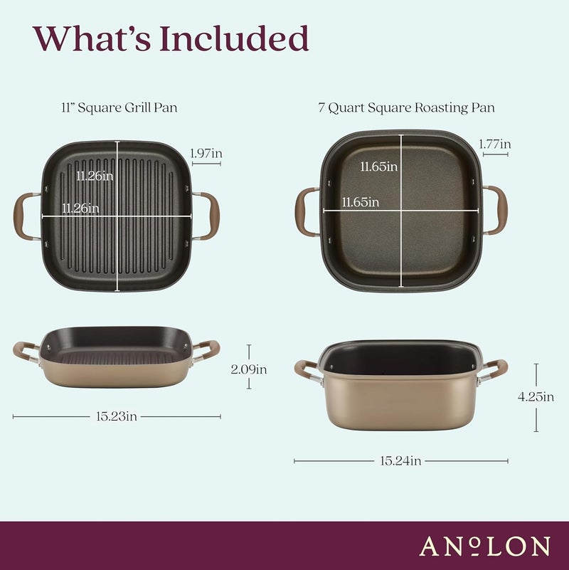 Anolon Advanced Hard Anodized Nonstick Grill Pan  Griddle and Roaster  11 Inch Brown - Image 2