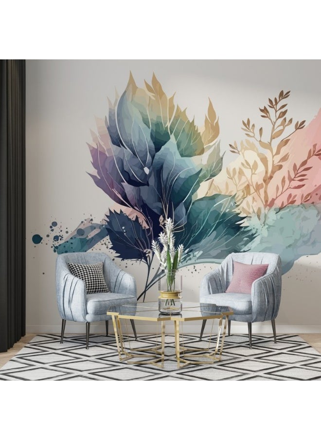 Beautiful Flowers And Leaves Fabric Wallpaper Covers An Area ​​Up To 4.2Mx3M With Adhesive  And Smoothing Tool