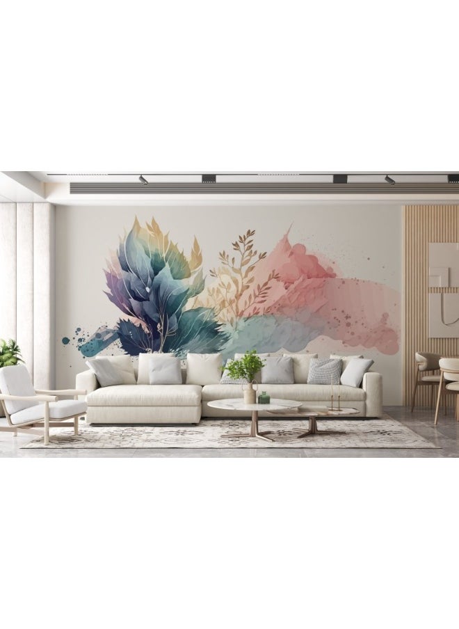 Beautiful Flowers And Leaves Fabric Wallpaper Covers An Area ​​Up To 4.2Mx3M With Adhesive  And Smoothing Tool