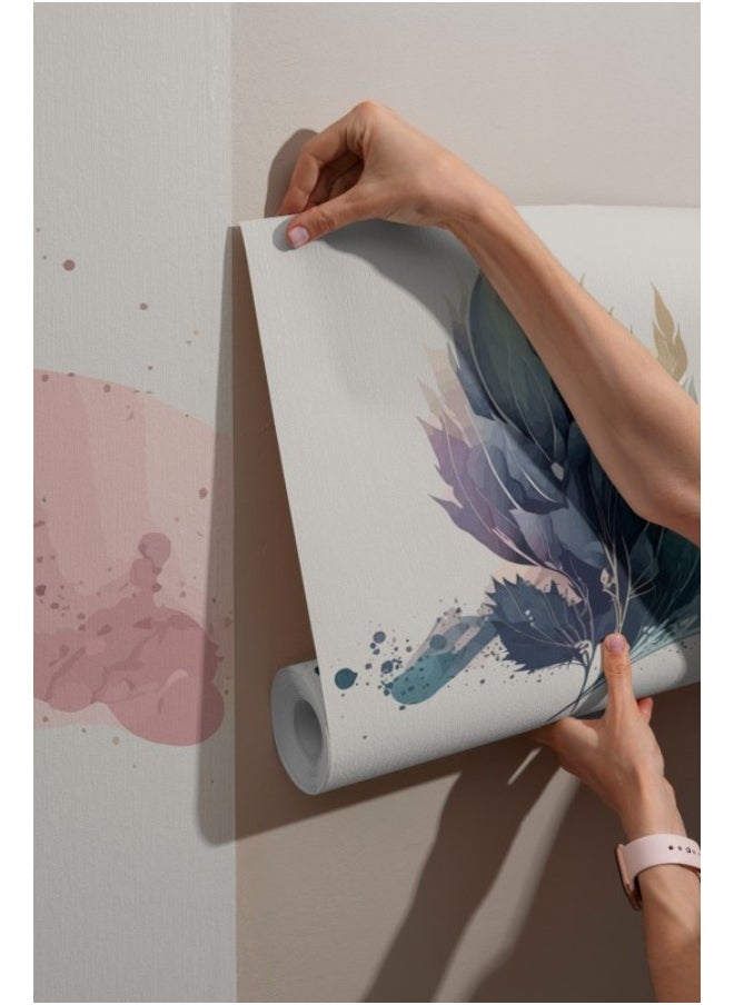 Beautiful Flowers And Leaves Fabric Wallpaper Covers An Area ​​Up To 4.2Mx3M With Adhesive  And Smoothing Tool