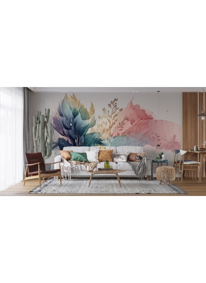 Beautiful Flowers And Leaves Fabric Wallpaper Covers An Area ​​Up To 4.2Mx3M With Adhesive  And Smoothing Tool