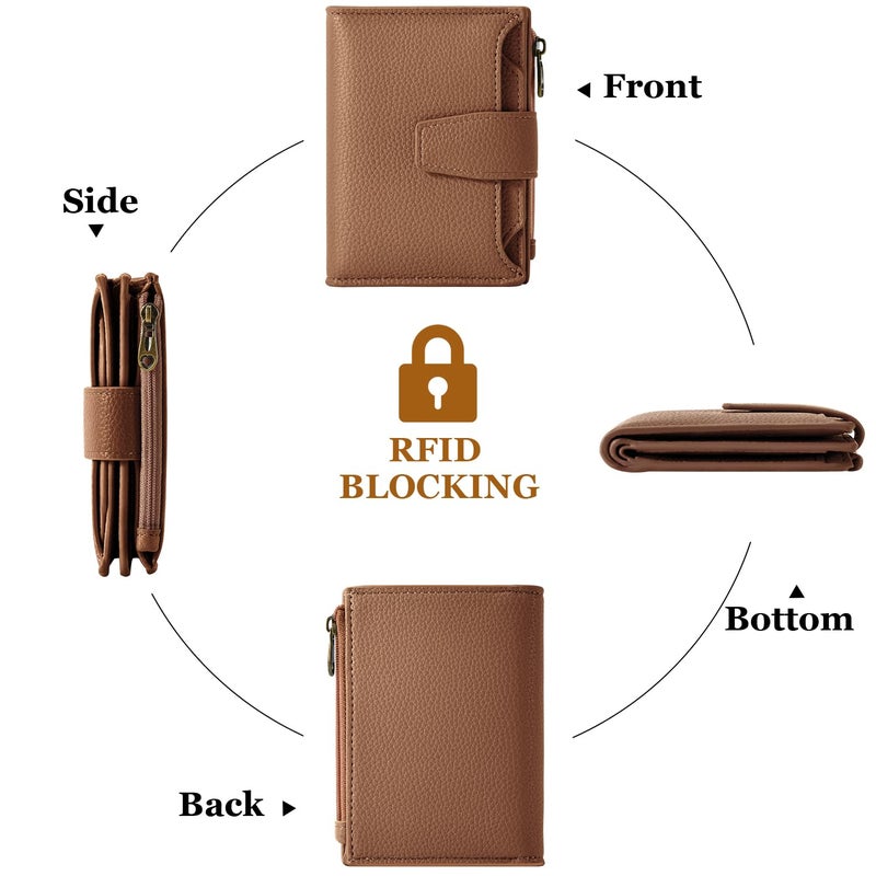 Airkit Small Wallet Women RFID Blocking Soft Leather Bifold Compact Card Holder Wallet for Women with Zipper Coin Pocket 4 ID Window - Image 4