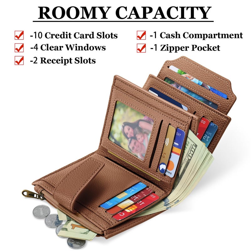 Airkit Small Wallet Women RFID Blocking Soft Leather Bifold Compact Card Holder Wallet for Women with Zipper Coin Pocket 4 ID Window - Image 2