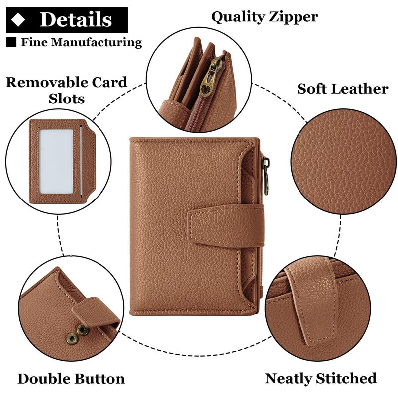 Airkit Small Wallet Women RFID Blocking Soft Leather Bifold Compact Card Holder Wallet for Women with Zipper Coin Pocket 4 ID Window - Image 5