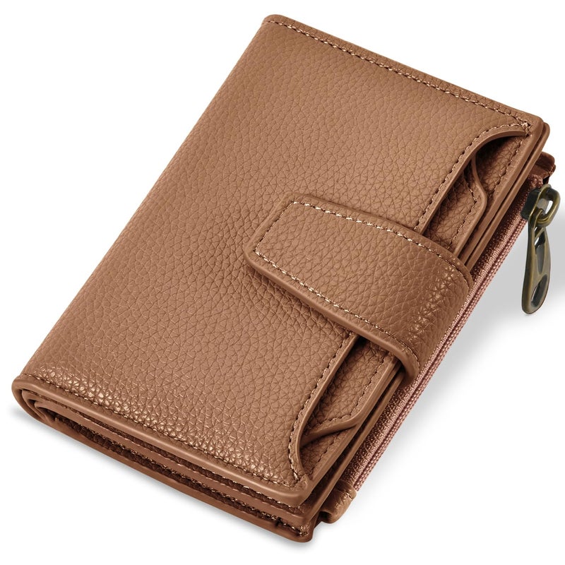 Airkit Small Wallet Women RFID Blocking Soft Leather Bifold Compact Card Holder Wallet for Women with Zipper Coin Pocket 4 ID Window - Image 1
