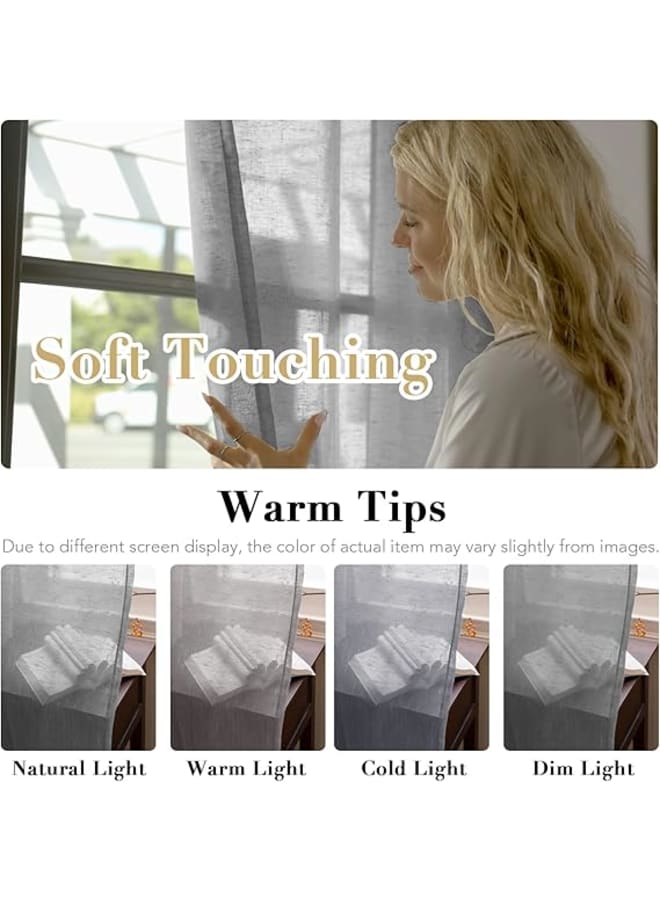 ستائر كتان شفافة شبه شفافة - مظهر أنيق لغرف المعيشة وديكور المنزل - قماش خفيف الوزن مع حلقة فولاذية - قطعة واحدة