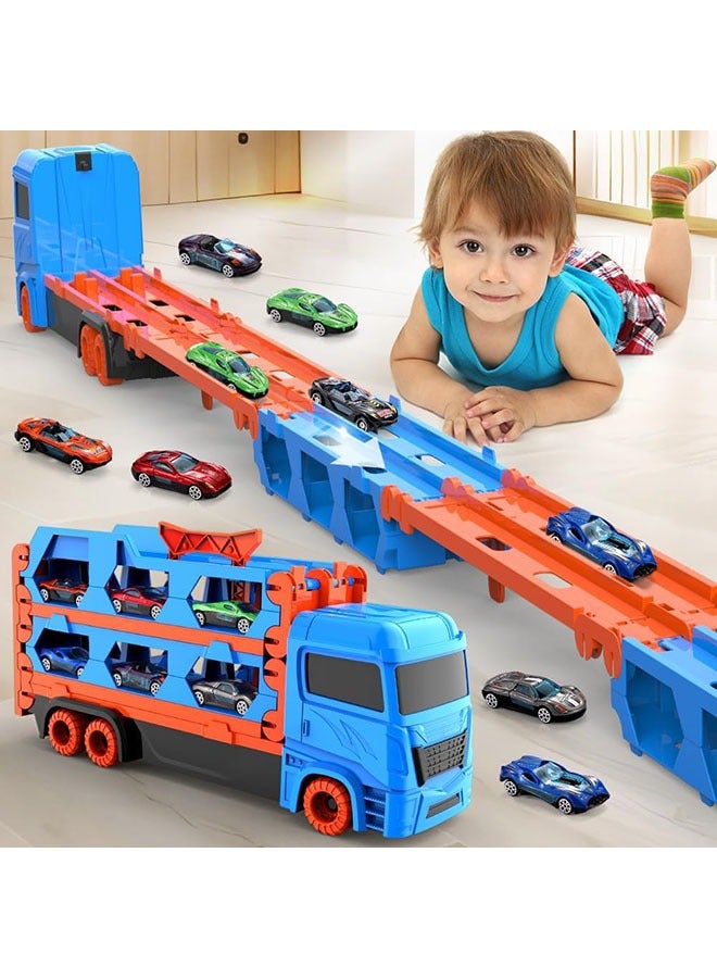 YelaJoy Toddler Transport Truck Toy for 3+ Years Old Boys, 64-Inch Foldable Car Race Track for Boys Kids, 7 in 1 Die-Cast Car Carrier Truck Toy for Boys and Girls Gift - Image 5