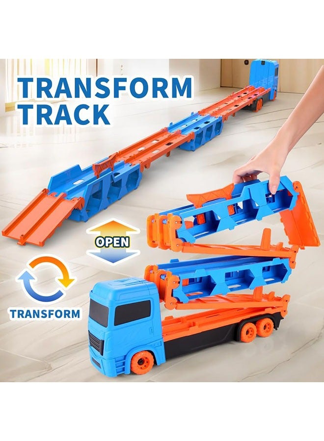 YelaJoy Toddler Transport Truck Toy for 3+ Years Old Boys, 64-Inch Foldable Car Race Track for Boys Kids, 7 in 1 Die-Cast Car Carrier Truck Toy for Boys and Girls Gift - Image 2