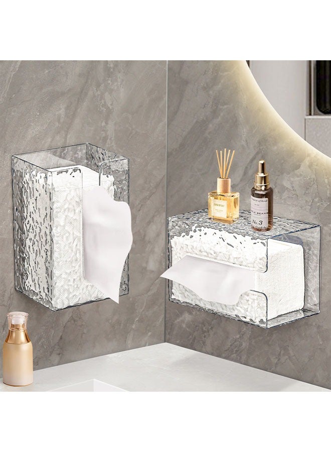 FLYROAD Acrylic Tissue Box Cover, Wall Mount Paper Holder Box for Bathroom Wipe Dispenser, Clear Toilet Paper Organizer for Kitchen Living Room Restaurant and Hotel  - Image 2
