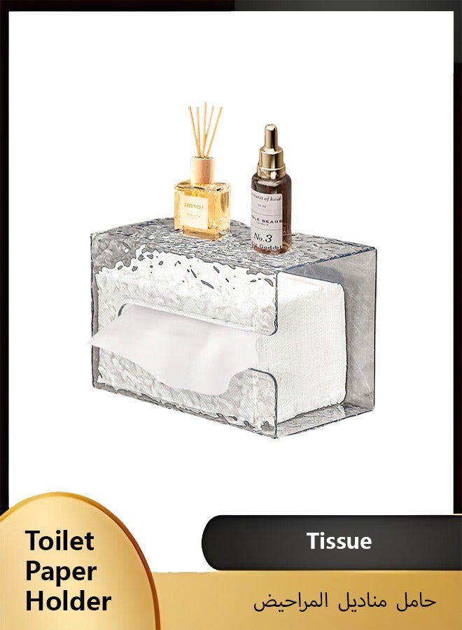 FLYROAD Acrylic Tissue Box Cover, Wall Mount Paper Holder Box for Bathroom Wipe Dispenser, Clear Toilet Paper Organizer for Kitchen Living Room Restaurant and Hotel  - Image 1