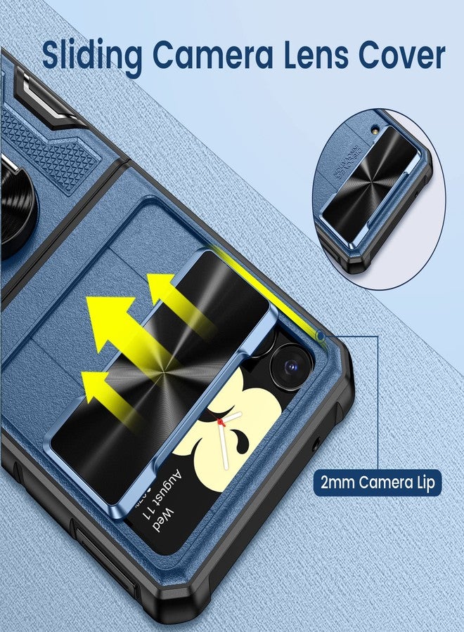 VEGO for Galaxy Z Flip 3 Case with Stand, Slide Camera Cover Hinge Protection 360°Rotate Ring Magnetic Kickstand Military Grade Heavy Duty Protection Armor Cover -Dark Blue - Image 3