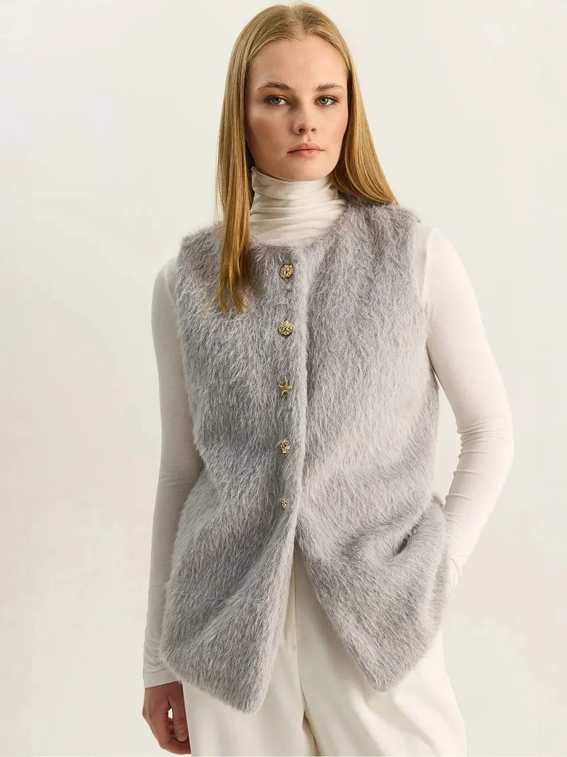 بيانكو لوتشي LUCCI Plush Waistcoat with Button Closure