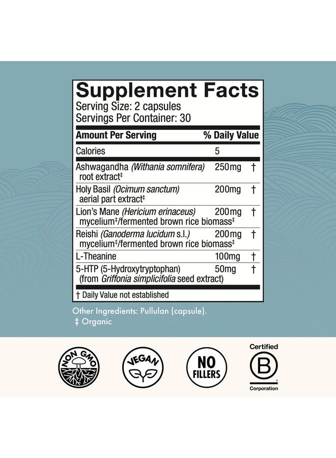 Host Defense MycoBenefits Mood* Capsules - Healthy Mind Support with Lion's Mane, L-Theanine & Ashwagandha - Relaxing & Calming Supplement - 60 Capsules (30 Servings)* - Image 2