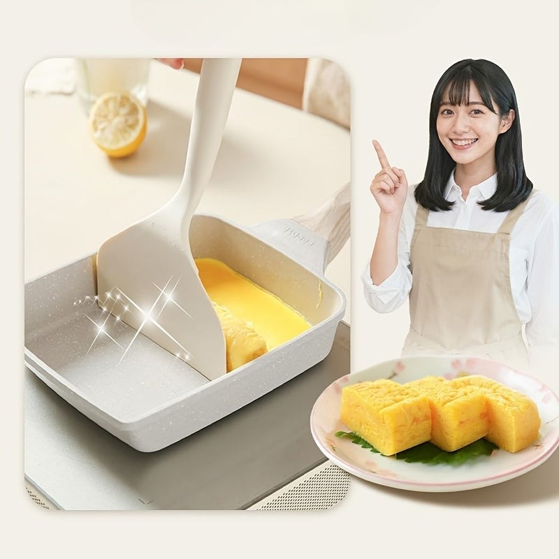 2 Piece Gray Artificial Jade Saucepan Nonstick Tamagoyaki Frying Pan Set With Trivet Japanese Style Egg Breakfast Pan Marble Coating Multi Functional Lightweight Easy Clean - Image 3