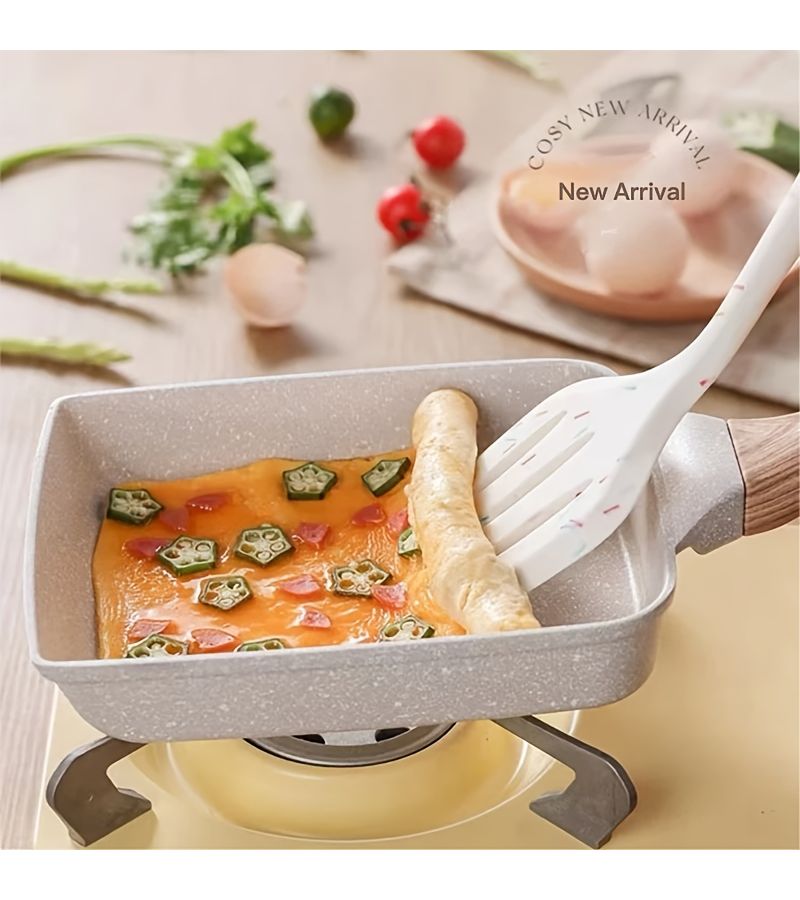 2 Piece Gray Artificial Jade Saucepan Nonstick Tamagoyaki Frying Pan Set With Trivet Japanese Style Egg Breakfast Pan Marble Coating Multi Functional Lightweight Easy Clean - Image 4