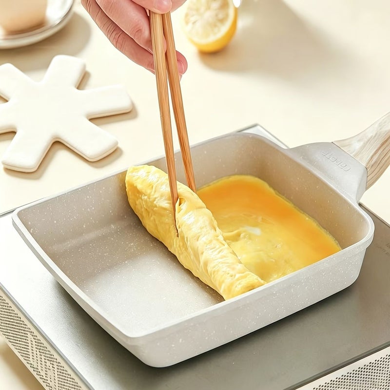 2 Piece Gray Artificial Jade Saucepan Nonstick Tamagoyaki Frying Pan Set With Trivet Japanese Style Egg Breakfast Pan Marble Coating Multi Functional Lightweight Easy Clean - Image 2