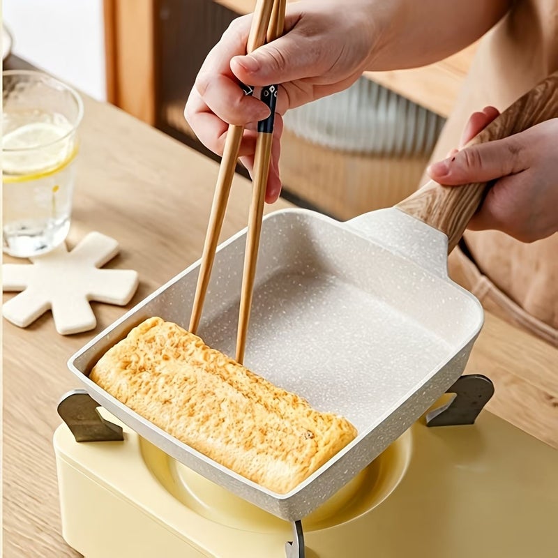2 Piece Gray Artificial Jade Saucepan Nonstick Tamagoyaki Frying Pan Set With Trivet Japanese Style Egg Breakfast Pan Marble Coating Multi Functional Lightweight Easy Clean - Image 1