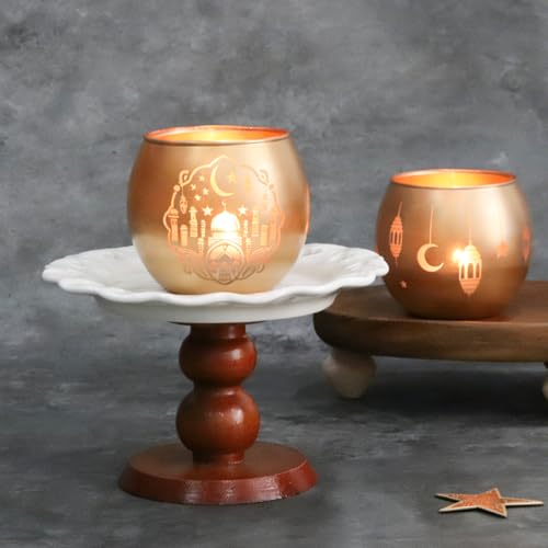 SHMILMH Gold Ramadan Decorations for Home Set of 6, Mosque & Crescent Moon Glass Tealight Candle Holders, Star & Lantern Votive Holders for Ramadan Table Decor, Elegant Eid Mubarak Islamic Gifts - Image 4