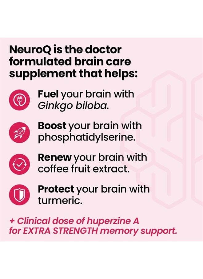 NeuroQ Memory & Focus Extra Strength - Boosts Cognitive Performance & Brain Function - Supports Neuroprotection & Concentration - Huperzine A, Gotu Kola, Ginkgo, Coffee Fruit & Propolis - 60 Capsules