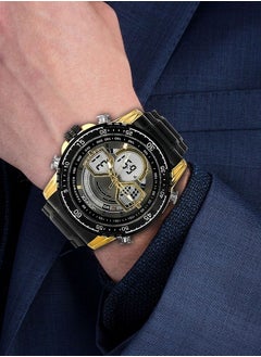 JoeFox Luxury Stainless Steel Men Fashion Watch Large Dual Display Stainless steel Steel Waterproof Watch  3 ATM Waterproof Quartz Digital and Analog Stopwatch Black Gold  - Image 5