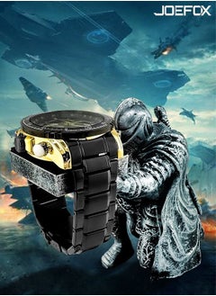 JoeFox Luxury Stainless Steel Men Fashion Watch Large Dual Display Stainless steel Steel Waterproof Watch  3 ATM Waterproof Quartz Digital and Analog Stopwatch Black Gold  - Image 3