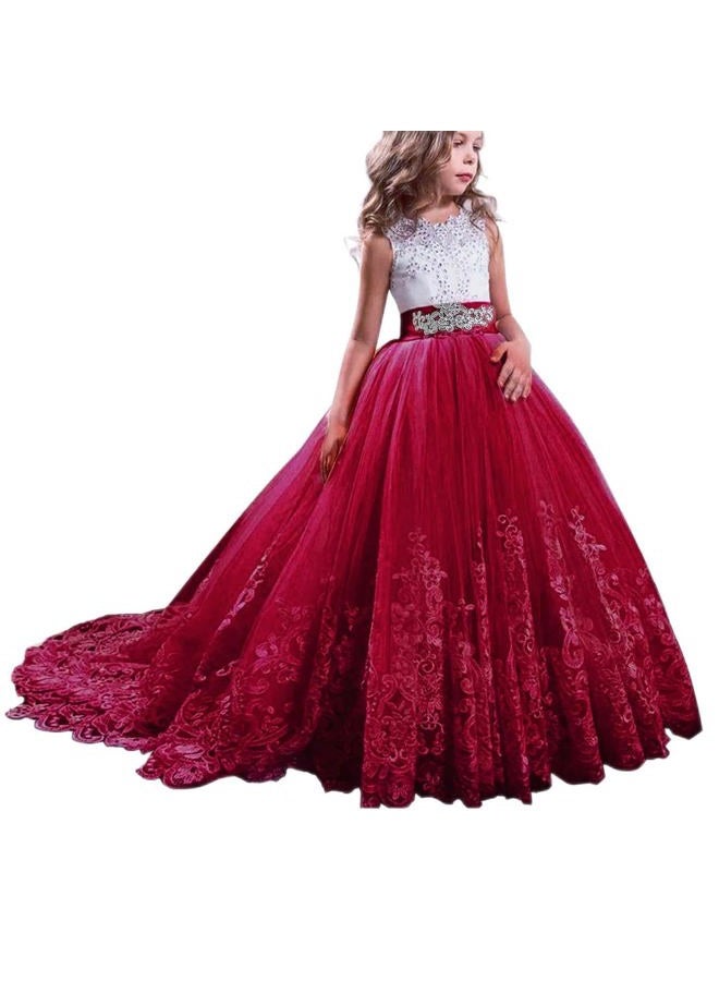 NNJXD Girls Princess Pageant Dress Kids Prom Ball Gowns Wedding Party Flower Dresses (10-11 Years, Red 4), Red 4, 10-11 Years - Image 1