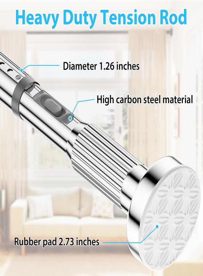 MEXAU Silver Shower Curtain Rod 41-126In(4-10Ft),Curtain Rods No Drilling,Heavy Duty Large Outdoor Tension Curtain Rod for Windows or Patio,1.26In Diameter Shower Rod - Image 3