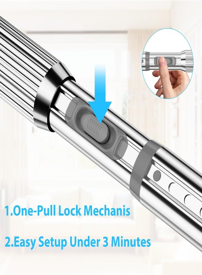 MEXAU Silver Shower Curtain Rod 41-126In(4-10Ft),Curtain Rods No Drilling,Heavy Duty Large Outdoor Tension Curtain Rod for Windows or Patio,1.26In Diameter Shower Rod - Image 4