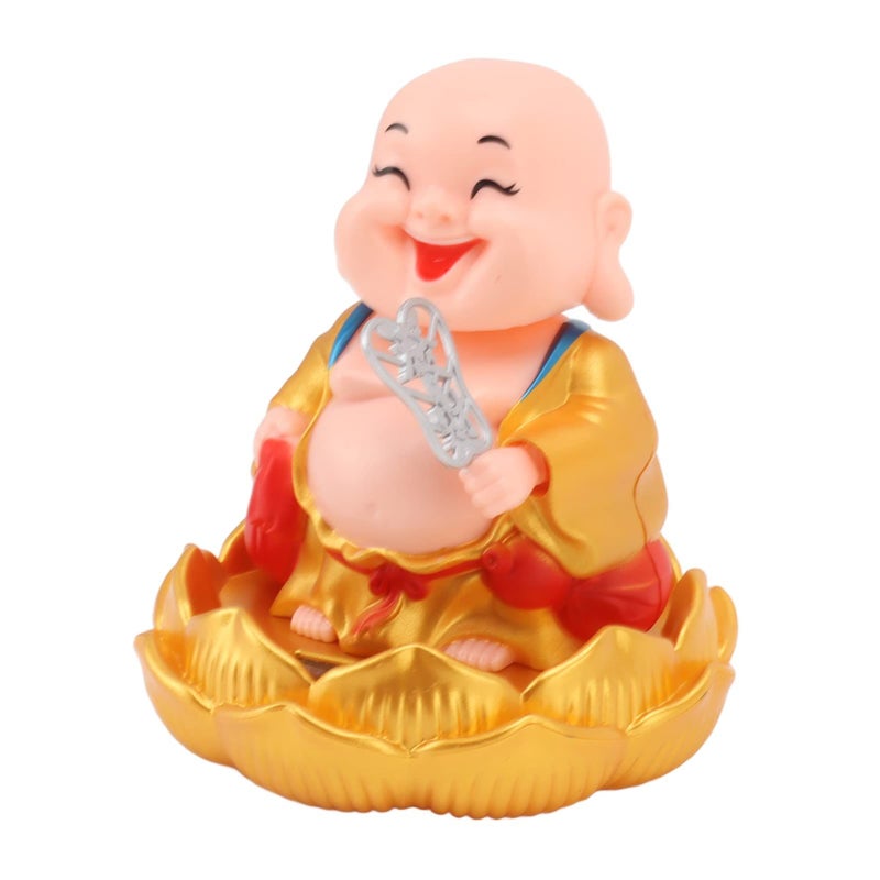 Golden Clothing Solar Buddha Statue Car Ornament Wealth Fortune Shaking Head Toy - Image 2