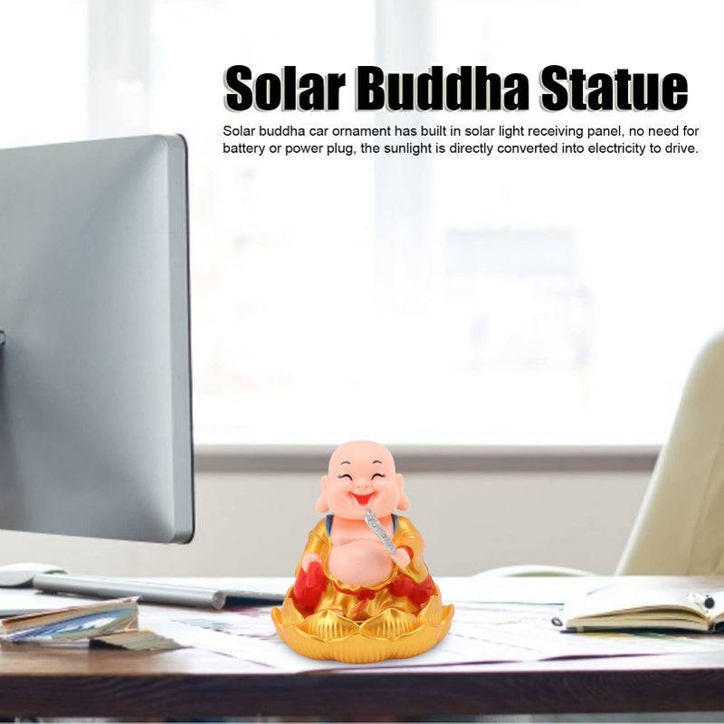 Golden Clothing Solar Buddha Statue Car Ornament Wealth Fortune Shaking Head Toy - Image 5