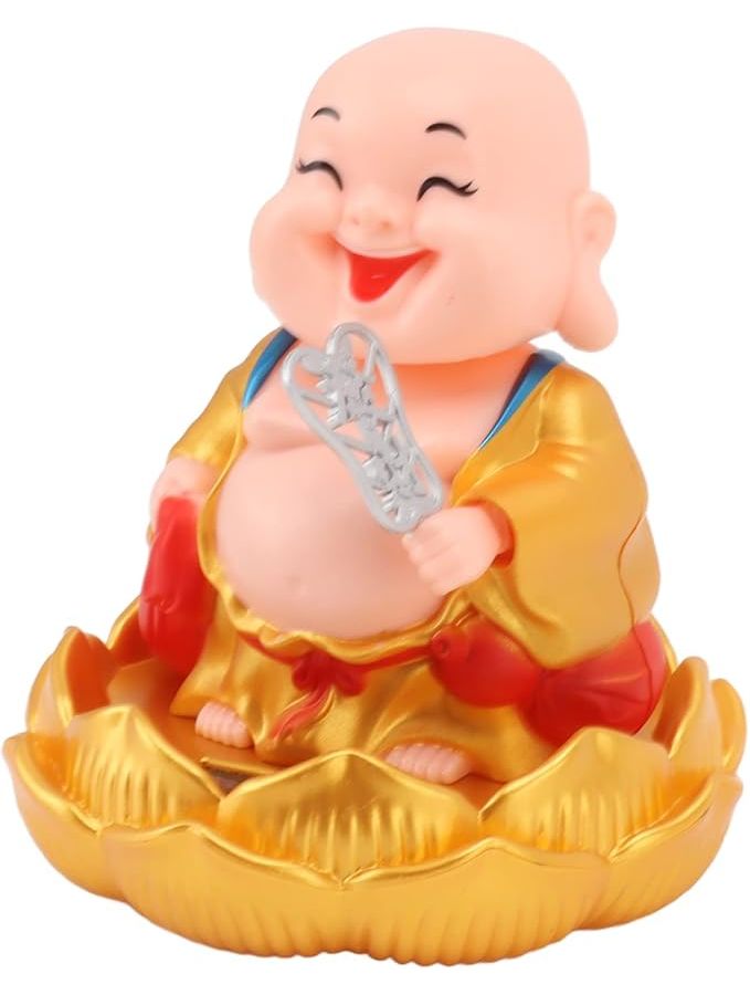 Golden Clothing Solar Buddha Statue Car Ornament Wealth Fortune Shaking Head Toy - Image 1