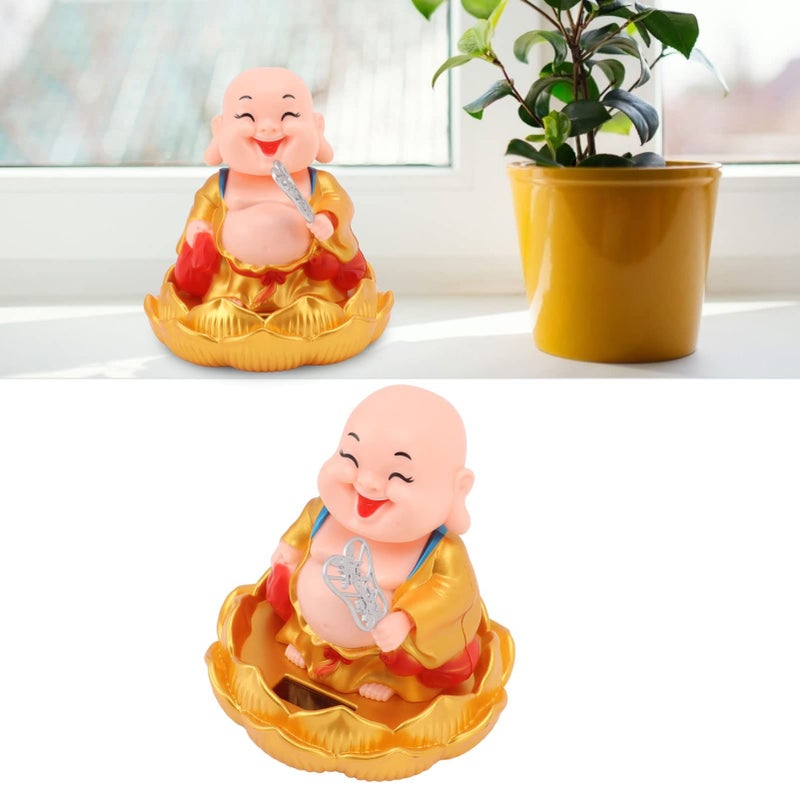 Golden Clothing Solar Buddha Statue Car Ornament Wealth Fortune Shaking Head Toy - Image 3