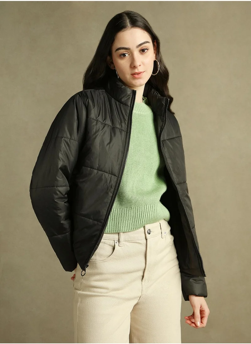 Dennis Lingo Women's Black 100% Polyester Solid Regular Fit Jacket