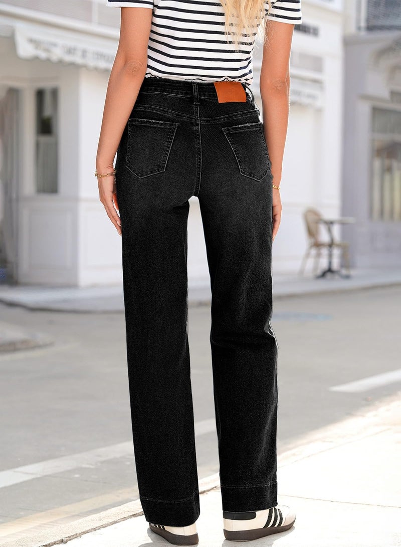 Sidefeel Jeans for Women Western Outfit High Waisted Drawstring Wide Leg Denim Pants Black Size 4 - Image 2