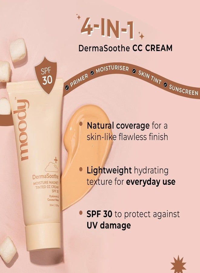 Moody Derma Soothe Moisture Magnet Tinted CC Cream with SPF 30 - (Medium Shade) | Acts as a Primer, Moisturizer, Skin Tint & Sunscreen | Light Make-Up Glow | For All Skin Types, 30ml - Image 2